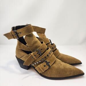 Zara Woman Studded Belted Suede Ankle Boots Size 42 US 11 Cutouts Pointed Toe